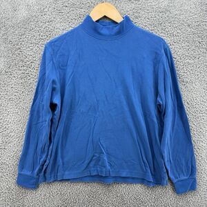 Lands' End Top‎ Womens L (14-16) Blue Mock Neck Long Sleeve Thick Cotton Shirt